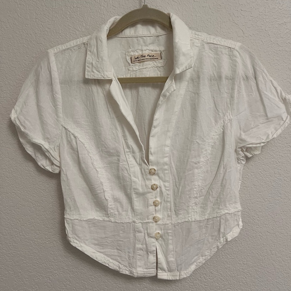 Free People Linen Blend Crop Button Down